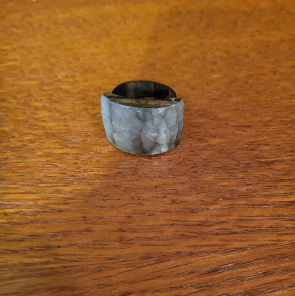 Wood and Silver BCBG Ring